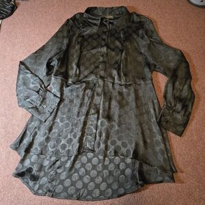 Lane Bryant Black Polka Dot Hi Low Blouse Hidden Buttons Size 16 Satin Look